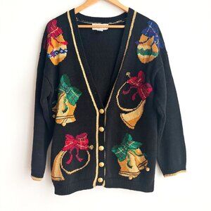 Norton McNaughton Christmas Bells Colourful Ramie Cotton Blend Cardigan M